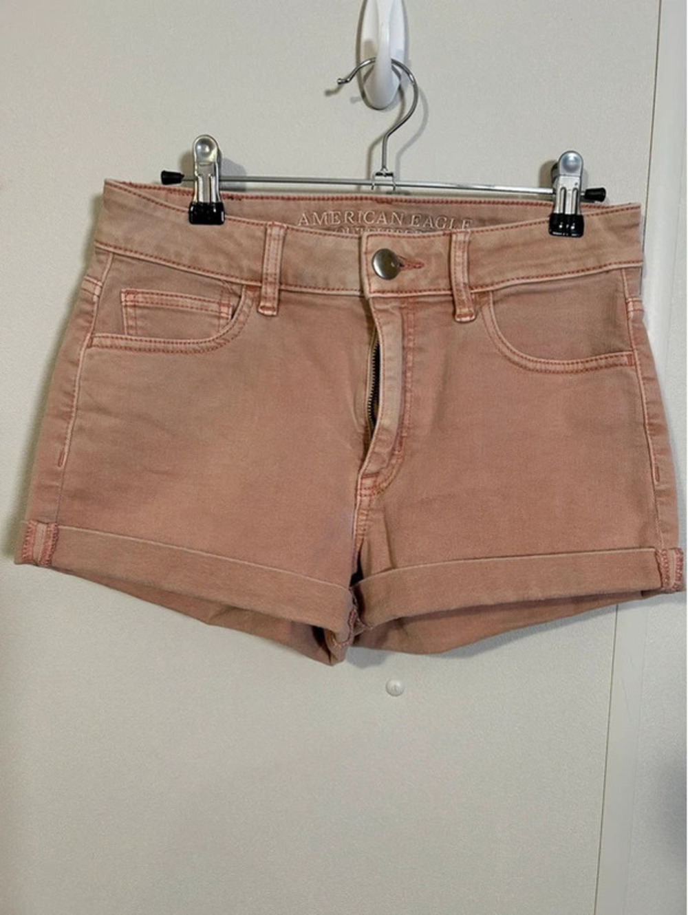 American Eagle Hi-Rise Shortie Super Stretch Pink Denim Shorts Women’s Size 4